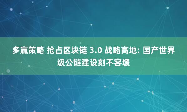 多赢策略 抢占区块链 3.0 战略高地: 国产世界级公链建设刻不容缓